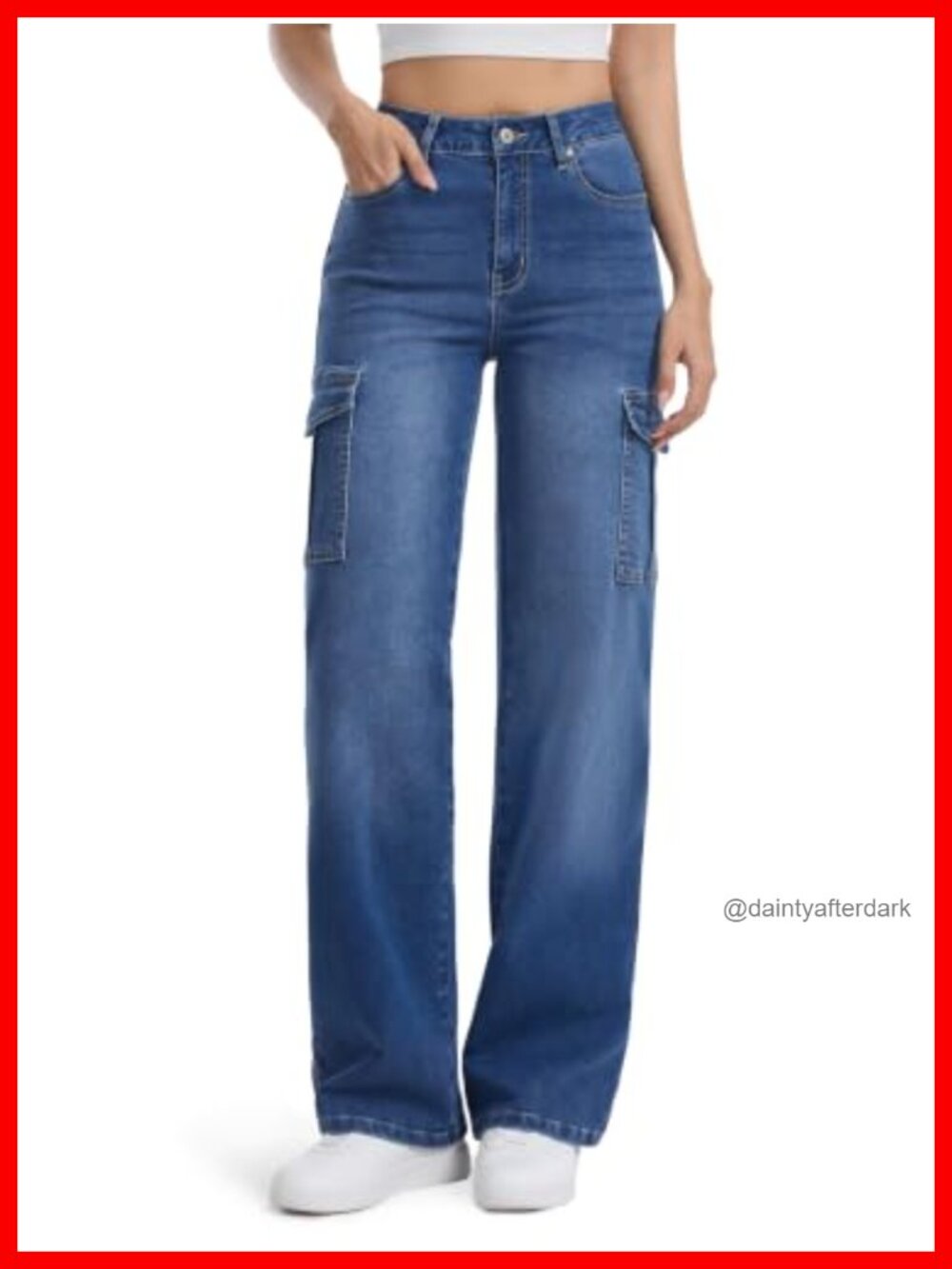 Tall Women's Cargo Jeans Straight Wide Leg Stretch Denim Pants 32/34/36 Inseam